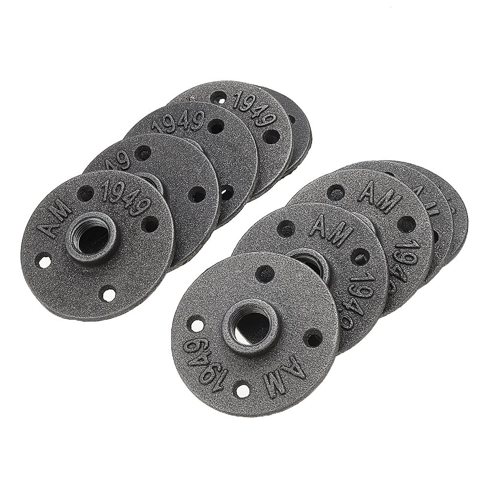 10PcsSet-12quot-34quot-1quot-Malleable-Cast-Iron-Floor-Flange-Plates-4-Holes-Black-Pipes-Fittings-In-1483973