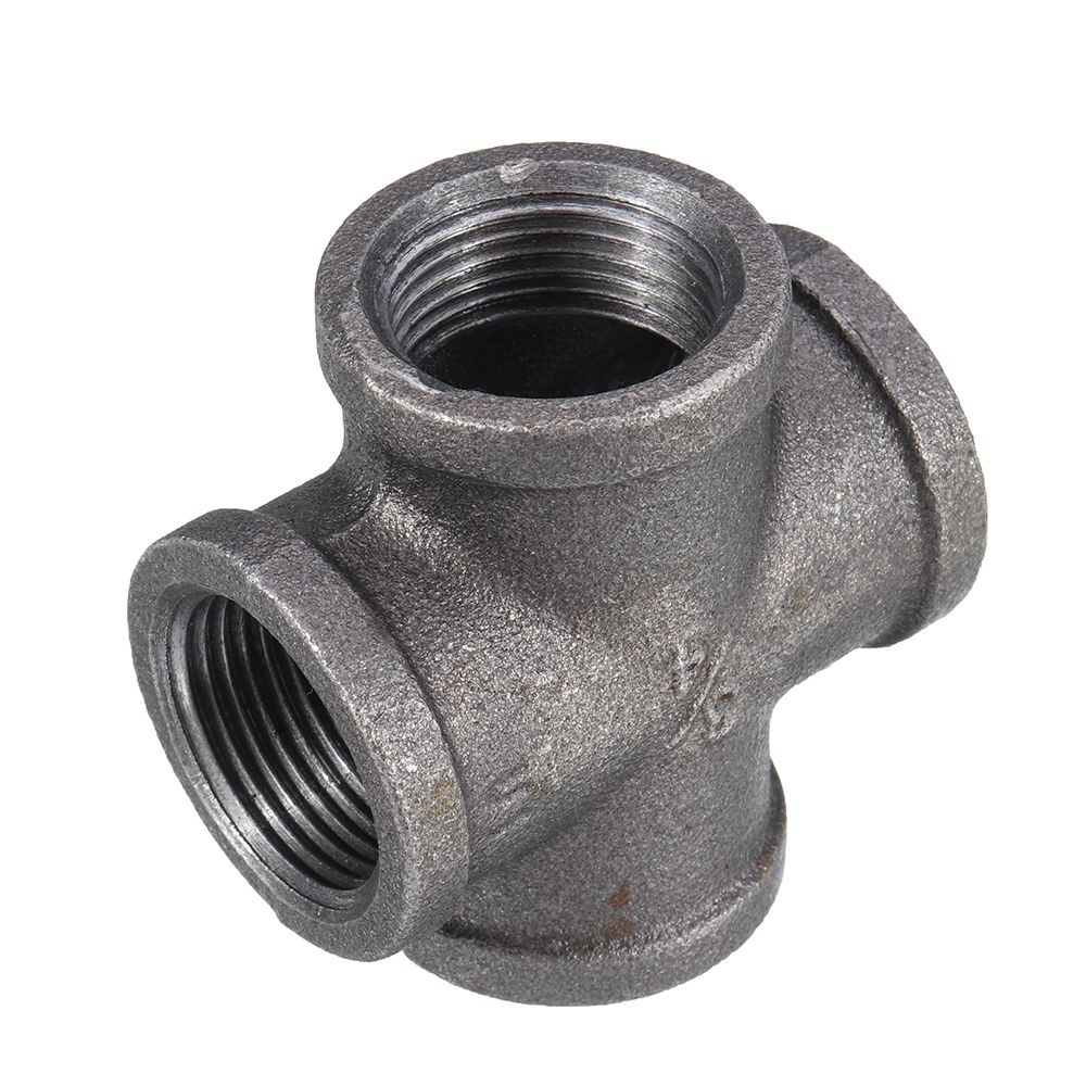 12quot-34quot-1quot-Cross-4-Way-Pipe-Fitting-Malleable-Iron-Black-Female-Tube-Connector-1347835