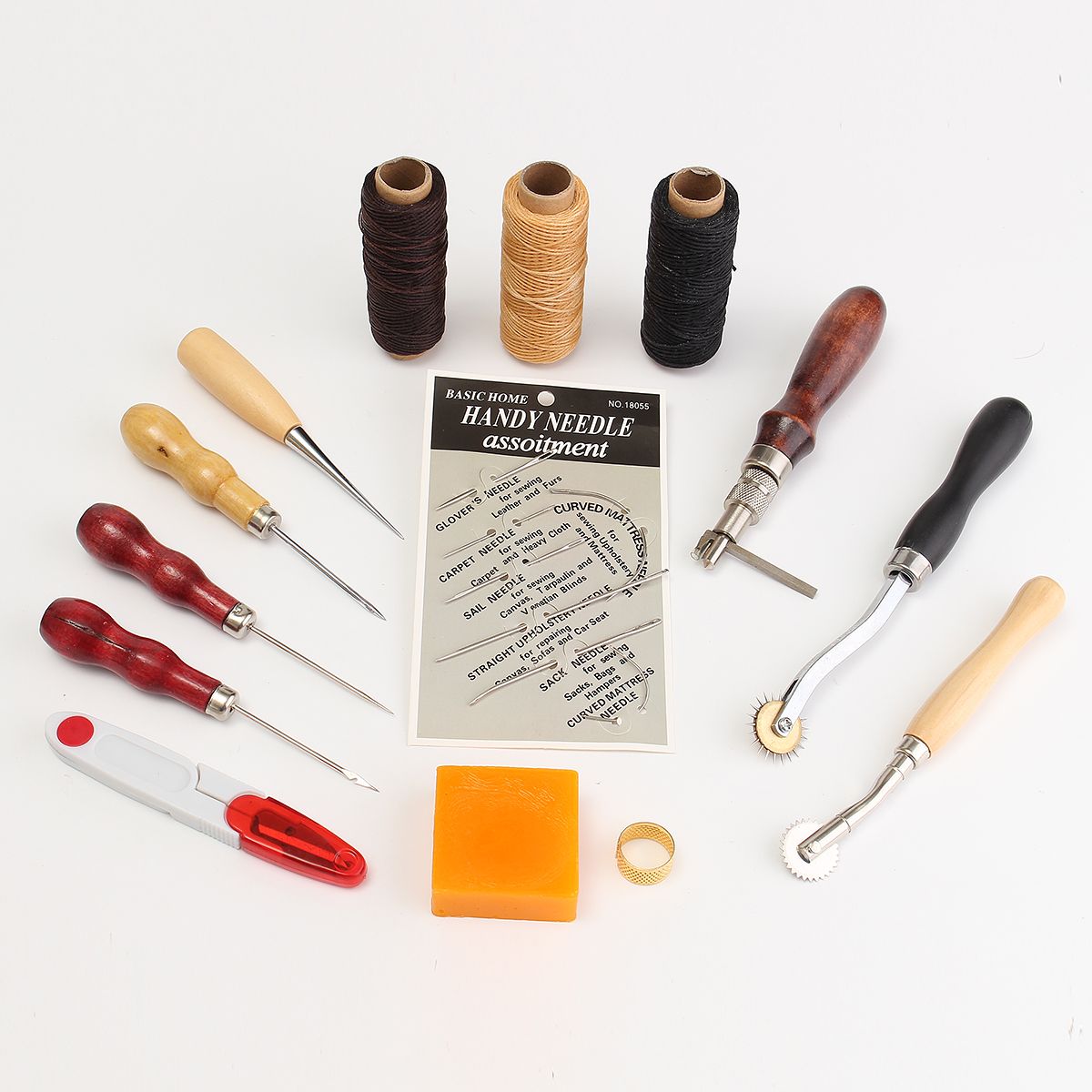 14-Pcs-Leather-Craft-Tool-Set-Handmade-DIY-Tools-Kit-Hand-Stitching-Sewing-Thread-Awl-Thimble-1151892