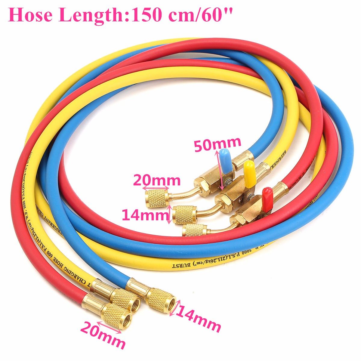 150cm-HVAC-14Inch-SAE-600-PSI--R410a-R134a-Charging-Hoses-with-Shut-Valve-1109875