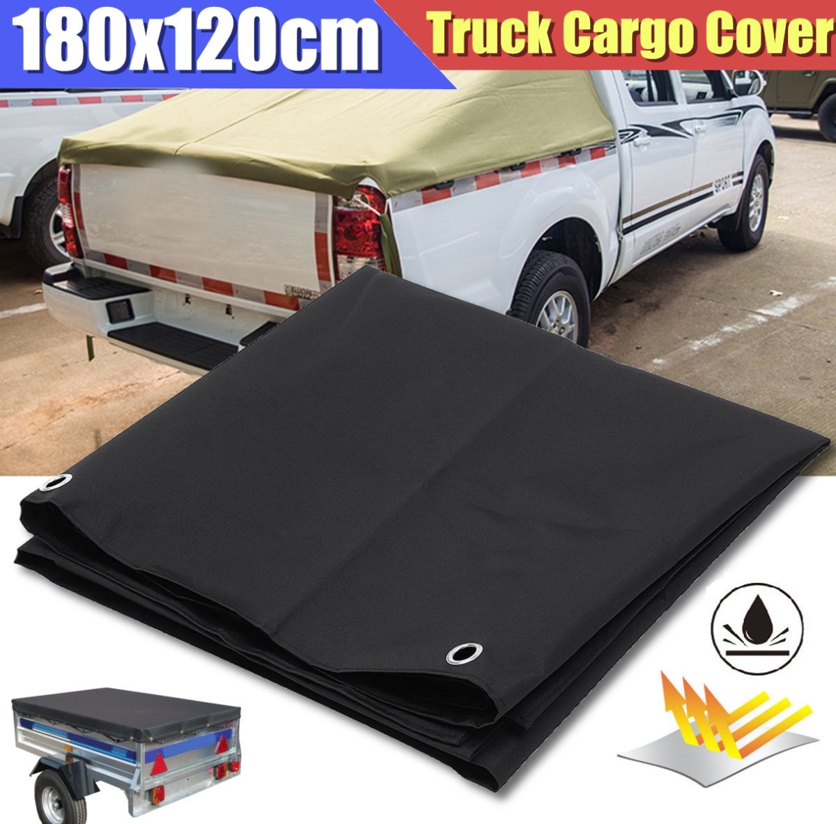 180x120cm-Black-Truck-Cargo-Cover-Trailer-Car-Rear-Shade-Heavy-Duty-Protect-Waterproof-1409841