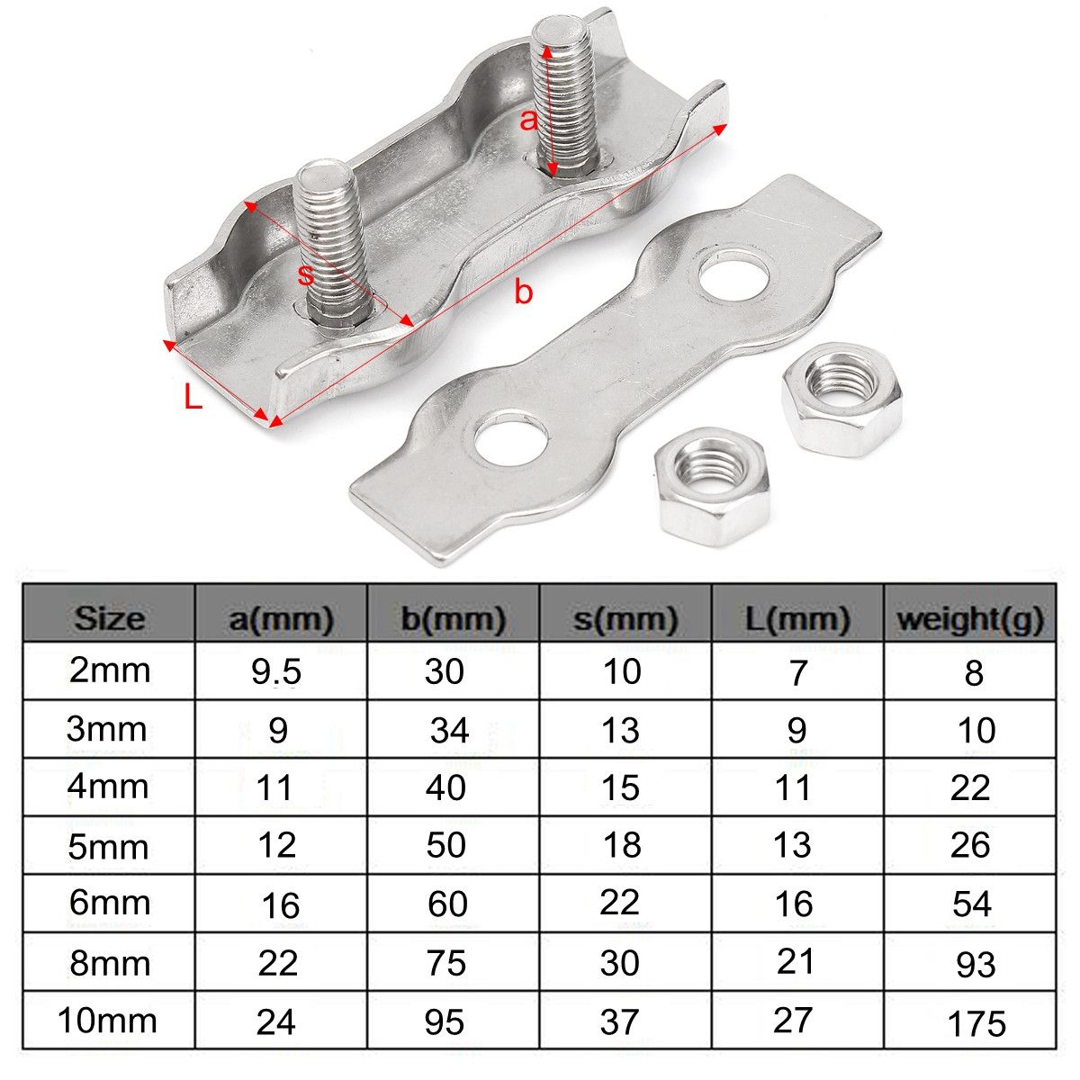 2-10mm-304-Stainless-Steel-Duplex-Wire-Rope-Clip-Grip-Cable-Clamp-1188455