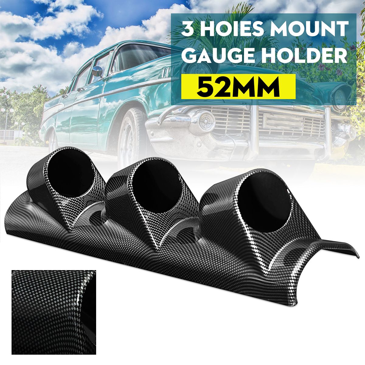 2-52mm-Left-Hand-Drive-Carbon-Style-A-Pillar-Triple-3-Hole-Mount-Gauge-1634337