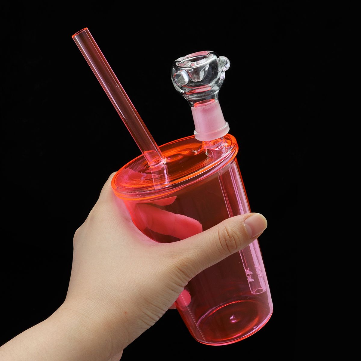 205mm807quot-Water-Glass-Pipe-Straw-Bottle-Glassware-Clear-Pink-1462096