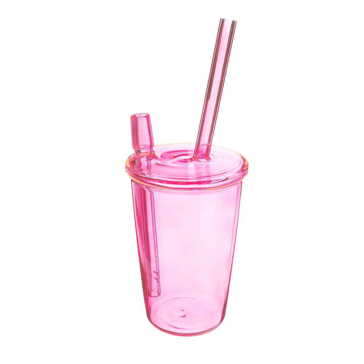 205mm807quot-Water-Glass-Pipe-Straw-Bottle-Glassware-Clear-Pink-1462096