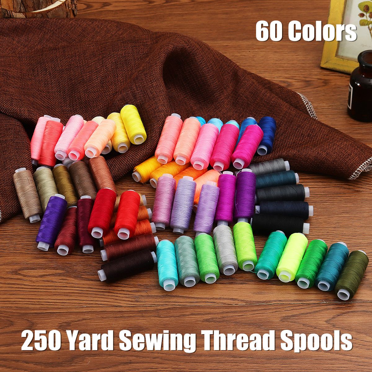 250-Yard-Spools-60-Colors-Polyester-Sewing-Thread-Reel-Machine-Hand-Cord-Tools-Set-1455189