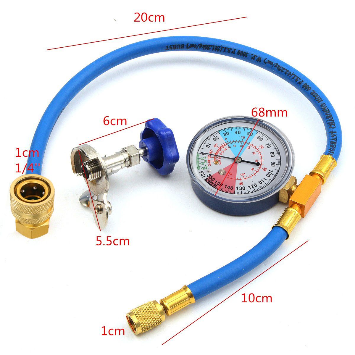 250PSI-Recharge-Measuring-Hose-Gauge-Valve-Refrigerant-Pipe-R134A-R12-R22-1095447