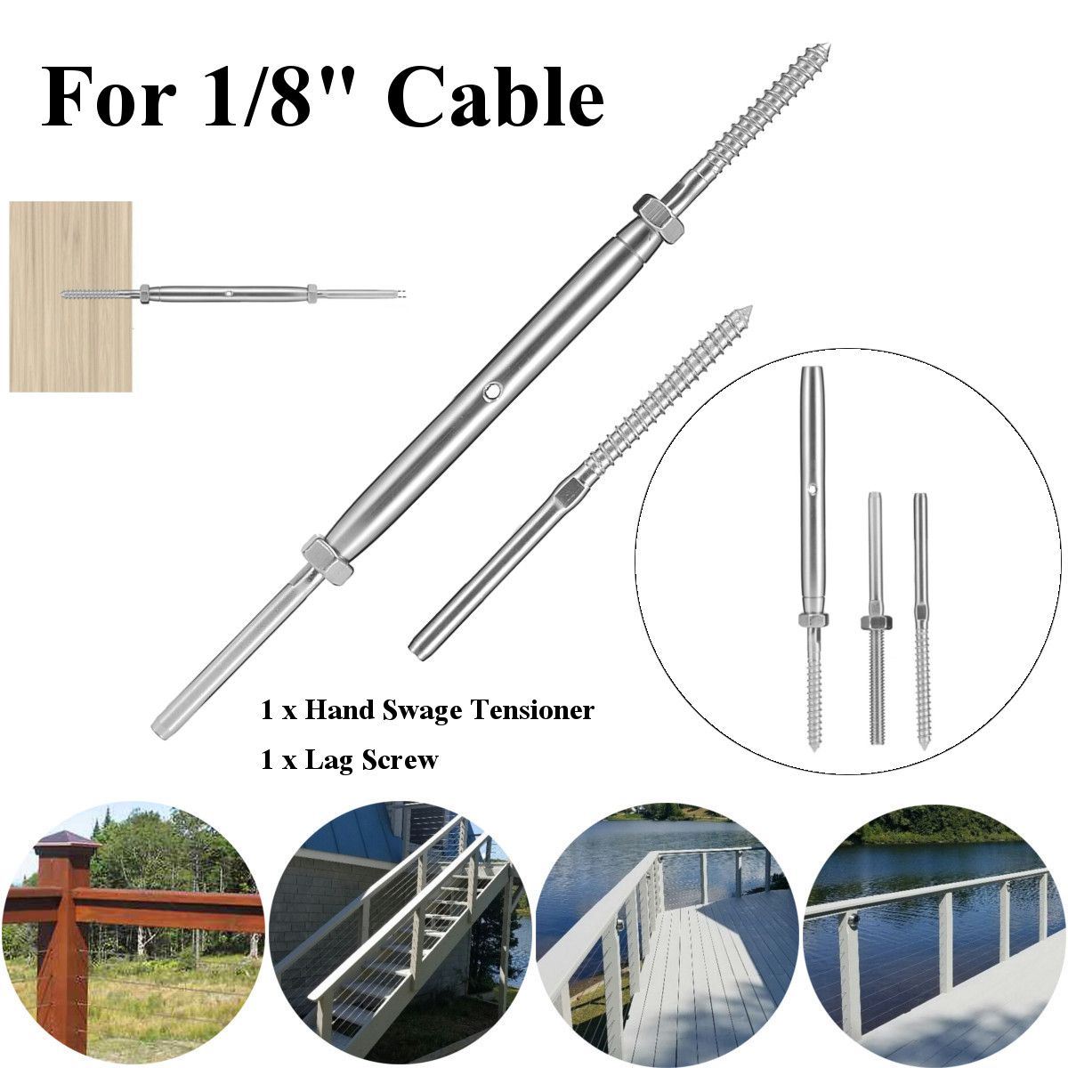 316-Stainless-Steel-Stud-Swage-Tensioner-with-Lag-Screw-Set-for-18quot-Cable-Railing-Rail-1214335