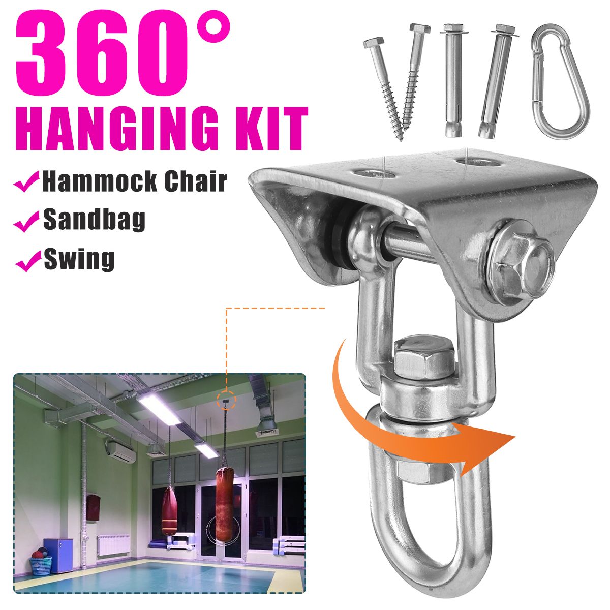 360deg-Hammock-Chair-Hanging-Kit-Ceiling-Mount-Spring-Snap-Swivel-Hooks-Hardware-1717360