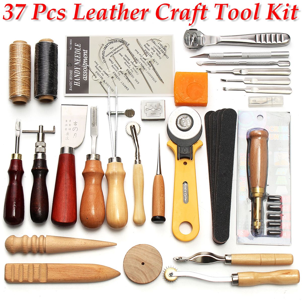 37Pcs-Leather-Craft-Tool-Kit-Hand-Sewing-Stitching-Punch-Saddle-Carving-Work-1334322