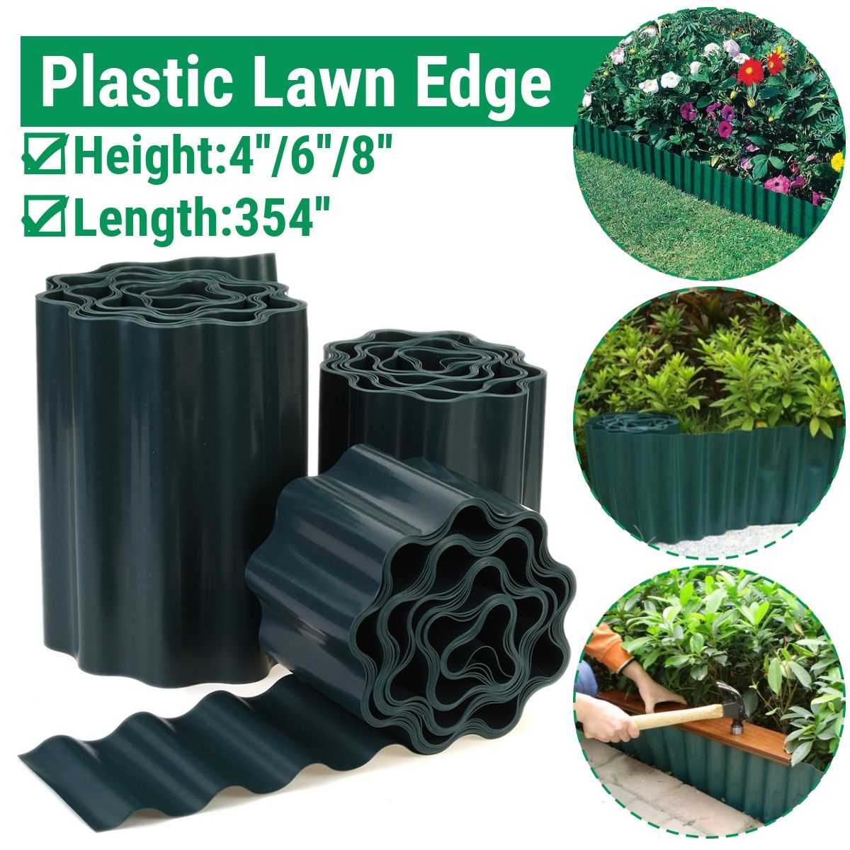 468-Green-Plastic-Lawn-Edging-Decorative-Fence-Path-Border-Plant-Beds-1713541