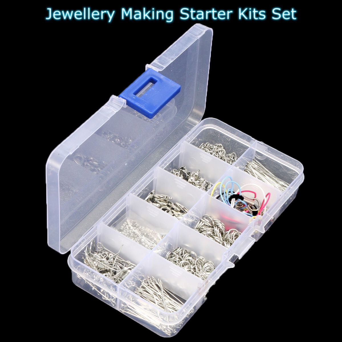 610Pcs-Handmade-Jewelry-Tools-Kits-Head-Pins-Chains-Findings-Accessories-Silver-with-Box-1248053