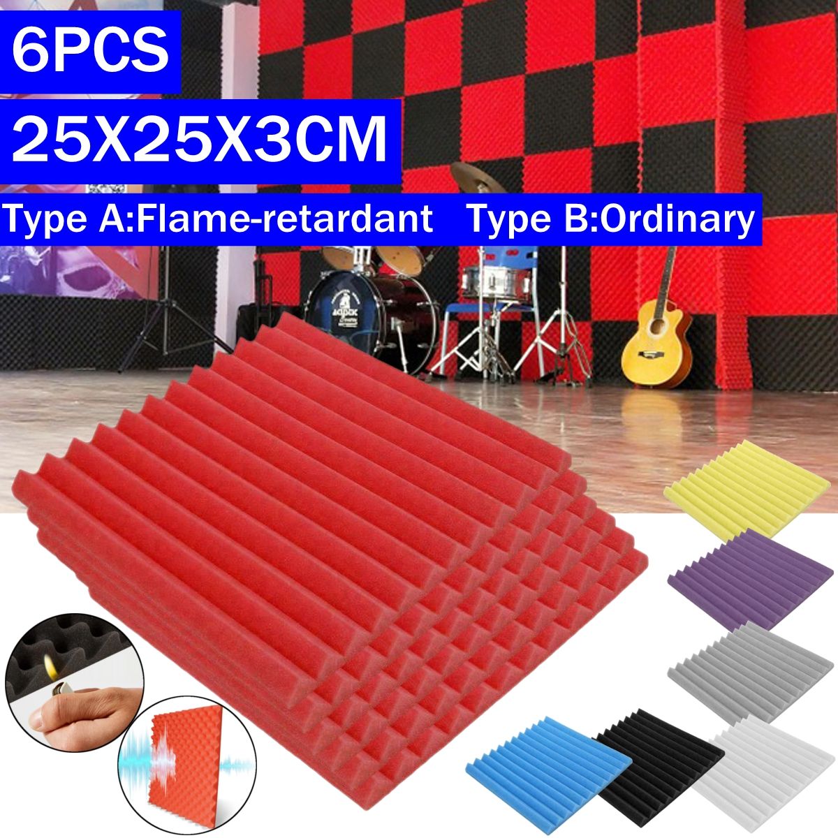 6PCS-Acoustic-Foam-Panel-Sound-Stop-Absorption-Sponge-Studio-KTV-Home-25x25x3cm-1761603