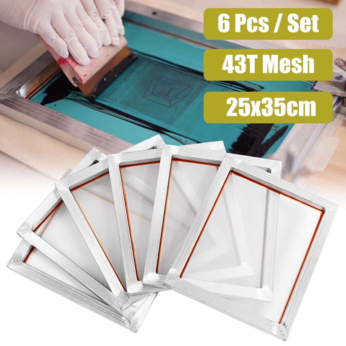 6Pcs-14x10-Aluminium-Alloy-Silk-Screen-Printing-Frame-w-110-White-Mesh-Count-1338098