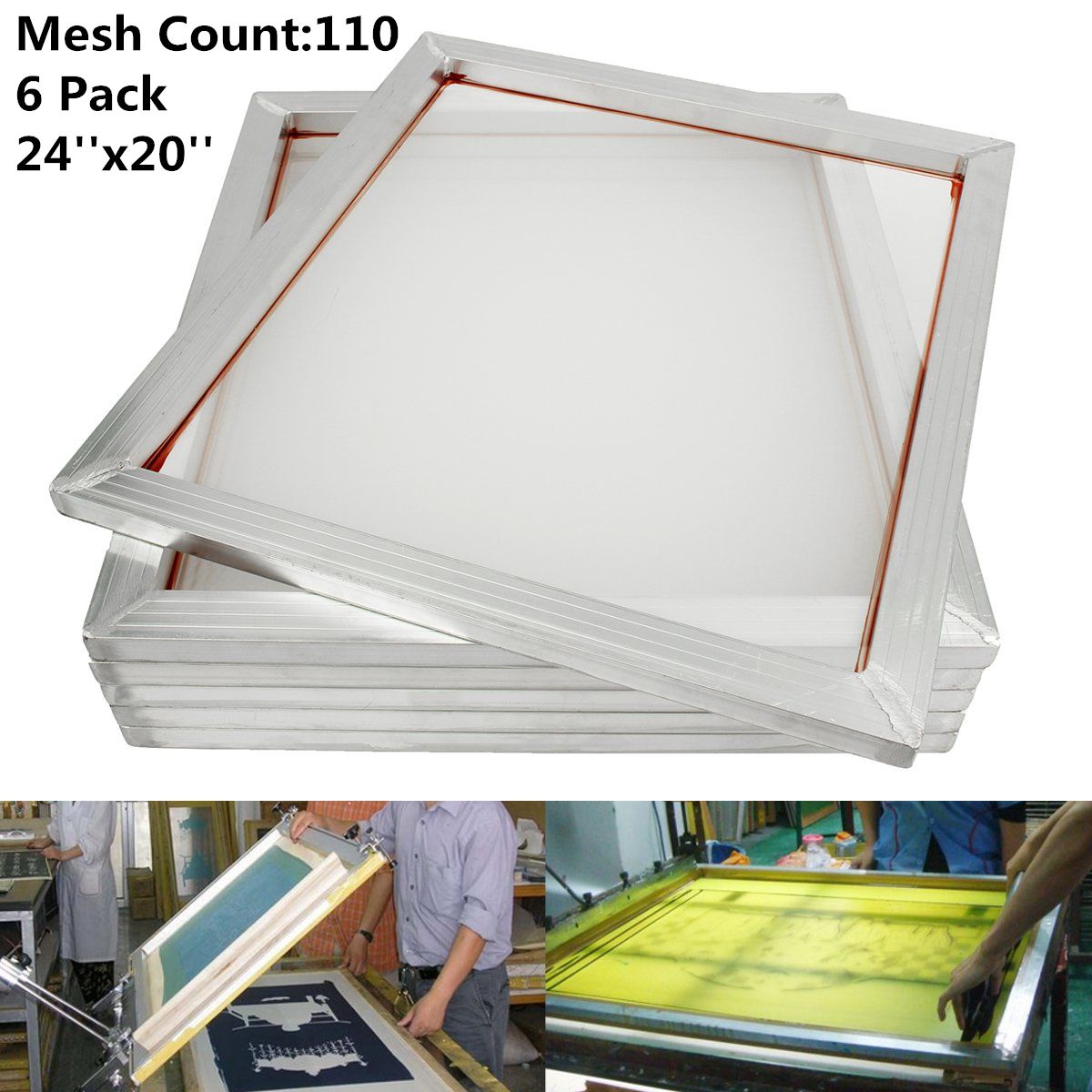 6Pcs-Aluminum-Profile-Silk-Screen-Printing-Frame-Press-Screens-110-White-Mesh-20quot-x-24quot-1443730