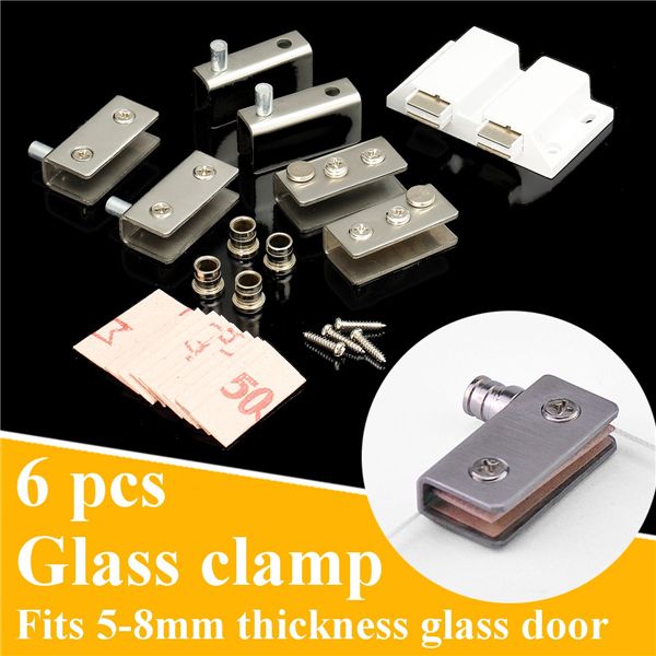 6Pcs-Stainless-Steel-Clamp-Pivot-Hinge-Set-For-5-8mm-Glass-Door-1121509