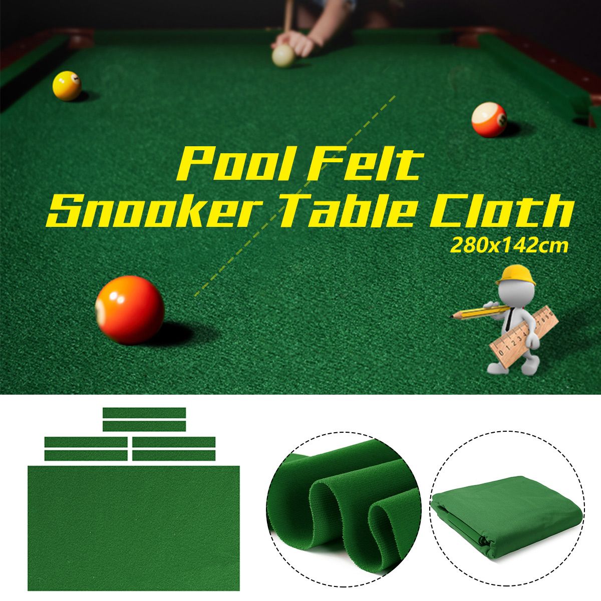 95x47ft-Worsted-Billiard-Pool-Snooker-Table-Cloth-Felt-Cover--6Pcs-Felt-Strip-1534164