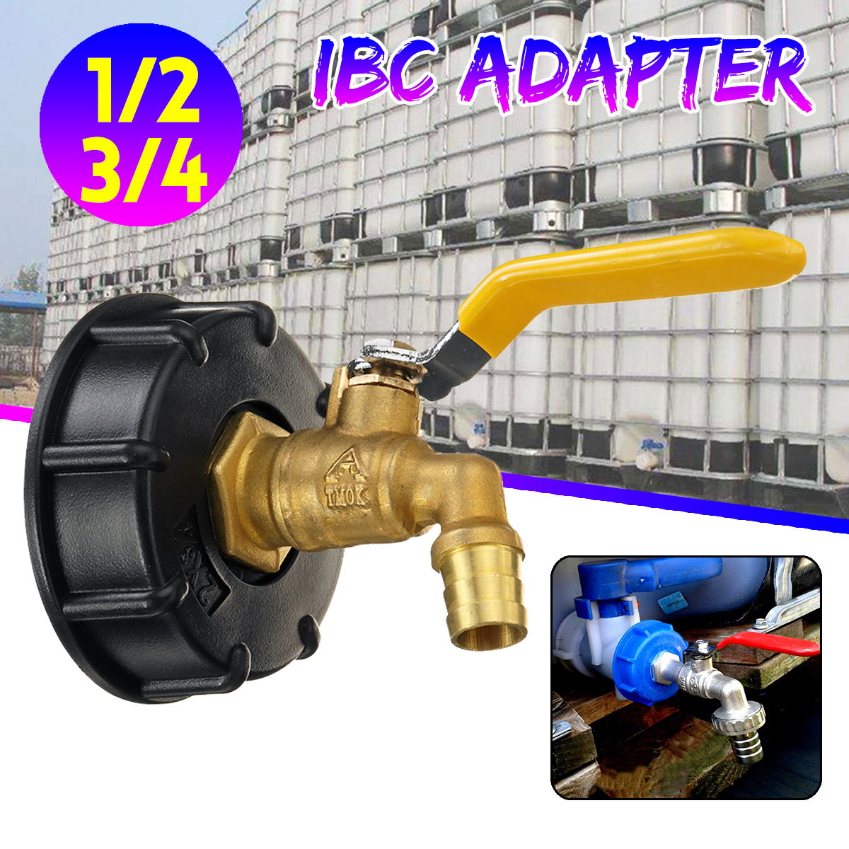 Brass-IBC-Tank-Tap-Adapter-Faucet-Valve-Fit-12quot-34quot-Garden-Water-Hose-Tool-1661694