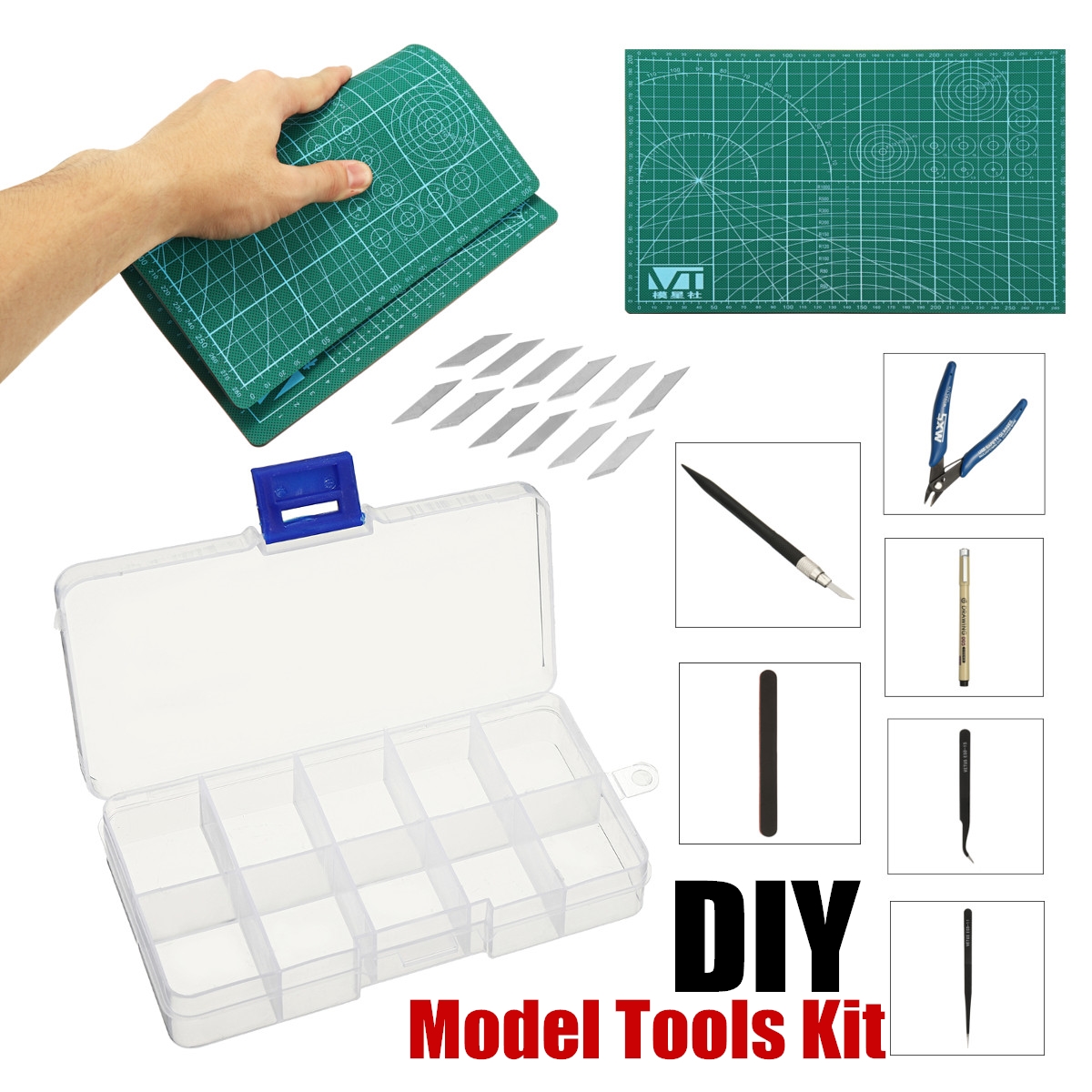 DIY-Craft-Basic-Tools-Set-Model-Building-Kit-Cutting-Plier-Polisher-Mat-Blade-1348514