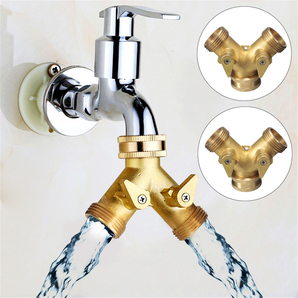 EU-Standard-34-quot-Brass-Garden-Irrigation-2-Way-Y-Shape-Adapter-Splitter-Hose-Faucet-Manifold-Pipe-994423