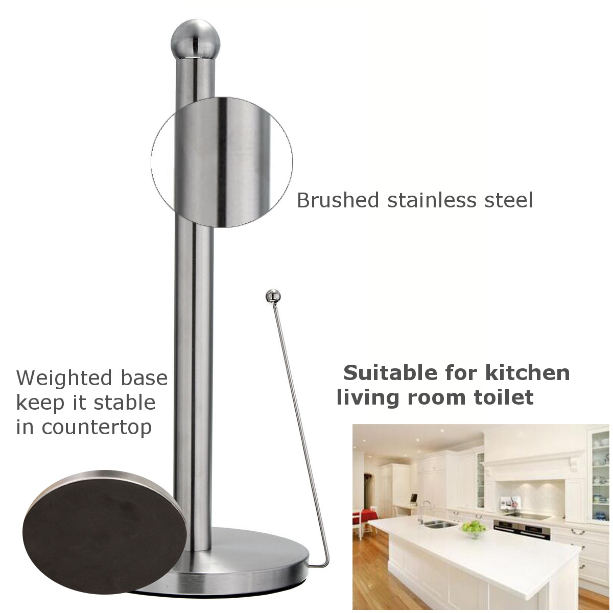 Free-Standing-Paper-Towel-Holder-Hook-Stainless-Steel-Kitchen-Roll-Suction-Base-1051418