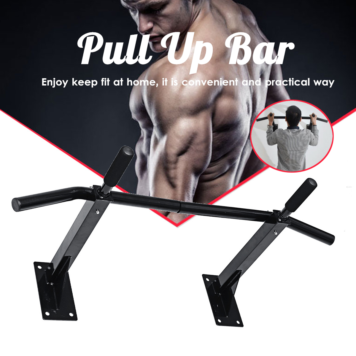 Heavy-Duty-Chinup-Pull-Up-Bar-Wall-Mounted-Exercise-Tools-Workout-Fitness-Gym-Home-1573804