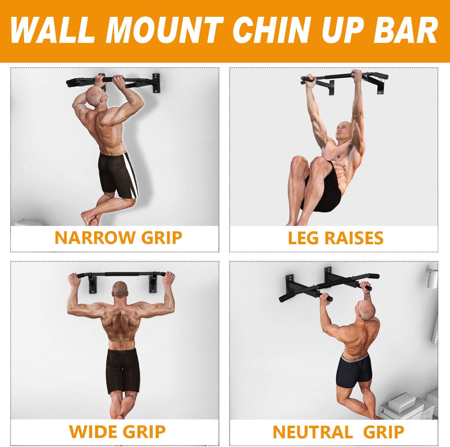 Heavy-Duty-Chinup-Pull-Up-Bar-Wall-Mounted-Exercise-Tools-Workout-Fitness-Gym-Home-1573804