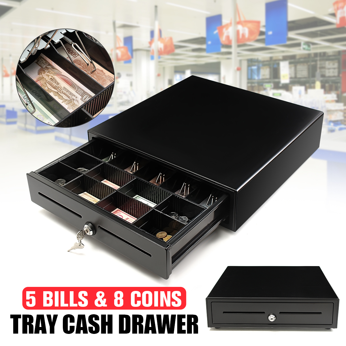 Heavy-Duty-Electronic-Cash-Drawer-Lock-Cash-Tidy-Register-POS-5-Bills-8-Coins-Tray-1290235