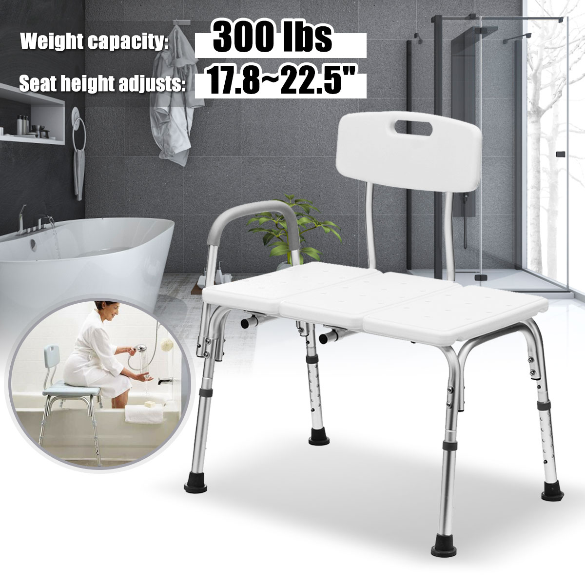 Heavy-Duty-Wheelchair-to-Bath-Tub-Shower-Chair-Transfer-Bench-Seat-Hand-Rail-1554673