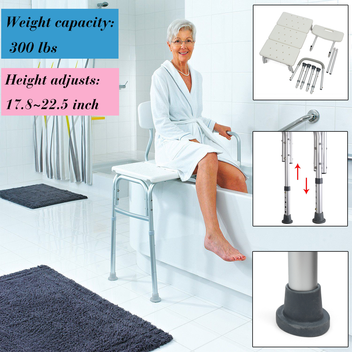 Heavy-Duty-Wheelchair-to-Bath-Tub-Shower-Chair-Transfer-Bench-Seat-Hand-Rail-1554673