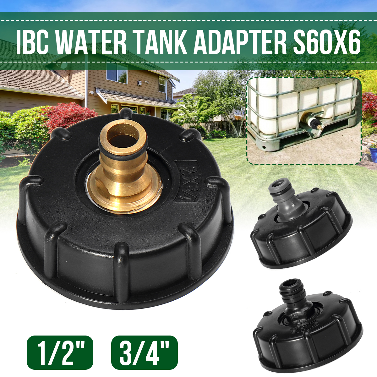 IBC-Tank-Garden-Hose-Threaded-Cap-12quot-34quot-Adapter-Connector-Fitting-Black-1661671