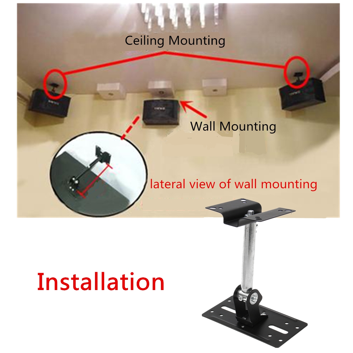 Steel-Speaker-Bracket-Holder-Adjustable-Swivel-Tilt-Ceiling-Wall-Mount-15kg-Capacity-1255345