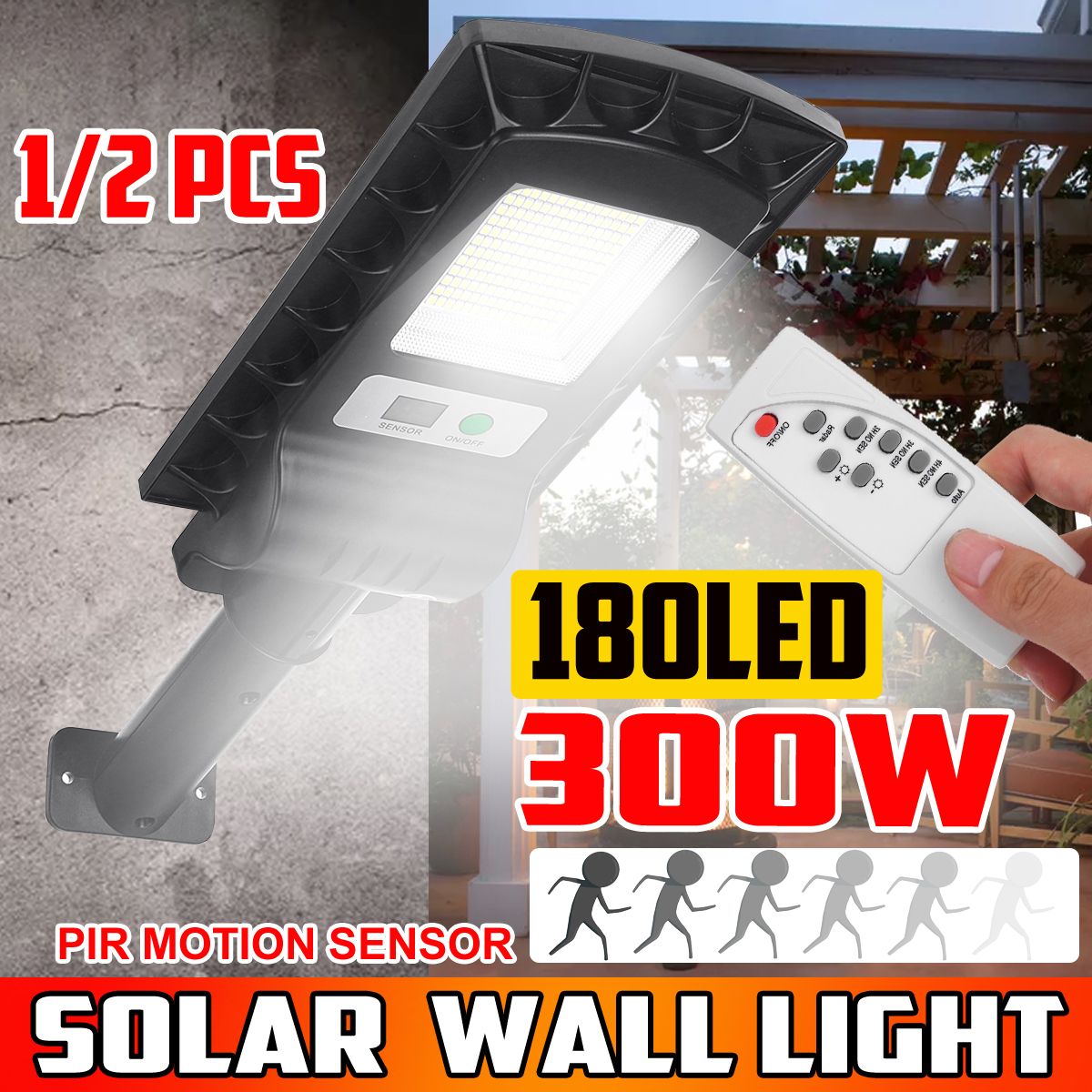 180-LED-Solar-Street-Wall-Light-PIR-Sensor-Outdoor-Waterproof-Garden-Lamp-Remote-1723982