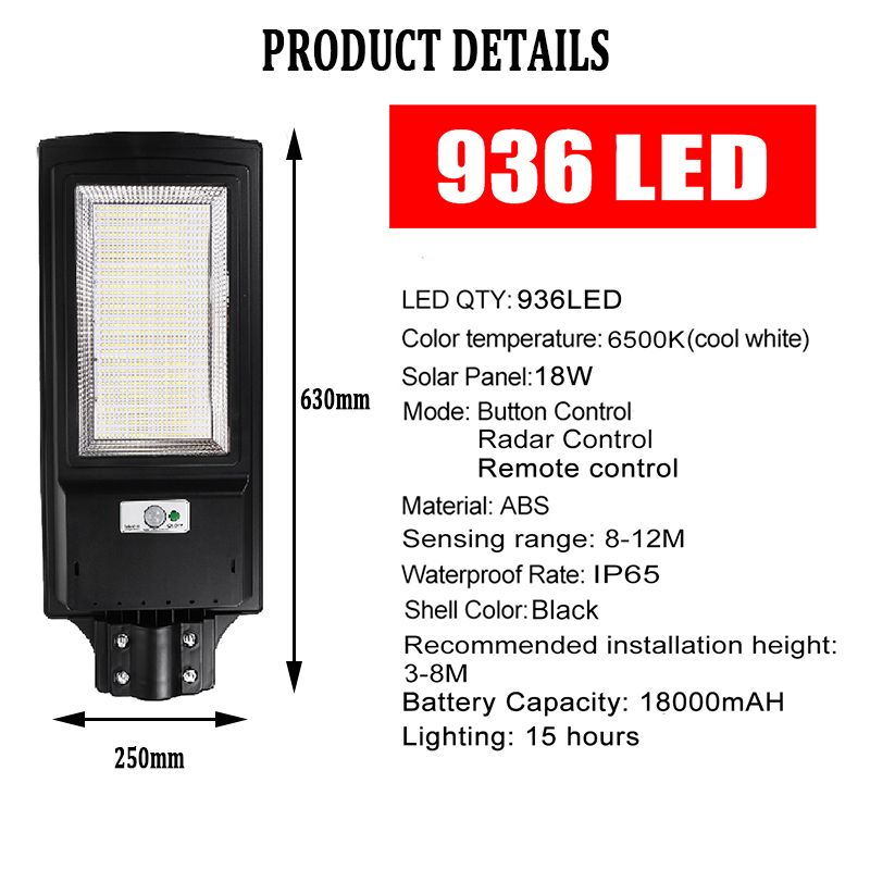 Solar-Powered-936-LED-Street-Light-Lamp-Radar-Sensor--Remote-Control-Wall-Lamp-Waterproof-1619604