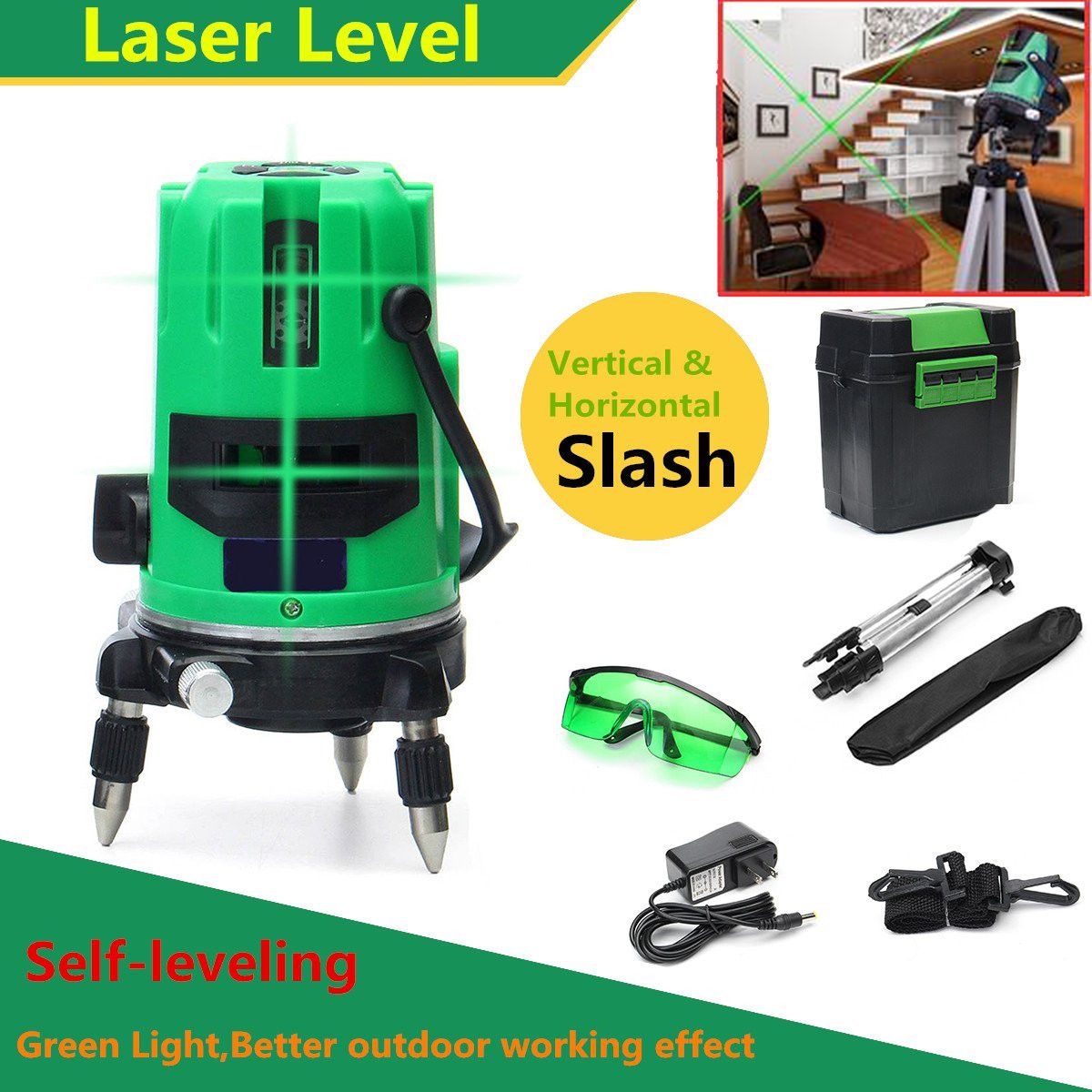 Green-2-Line-2-Points-Laser-Level-360-Rotary-Laser-Line-Self-Leveling-with-Tripod-1166735