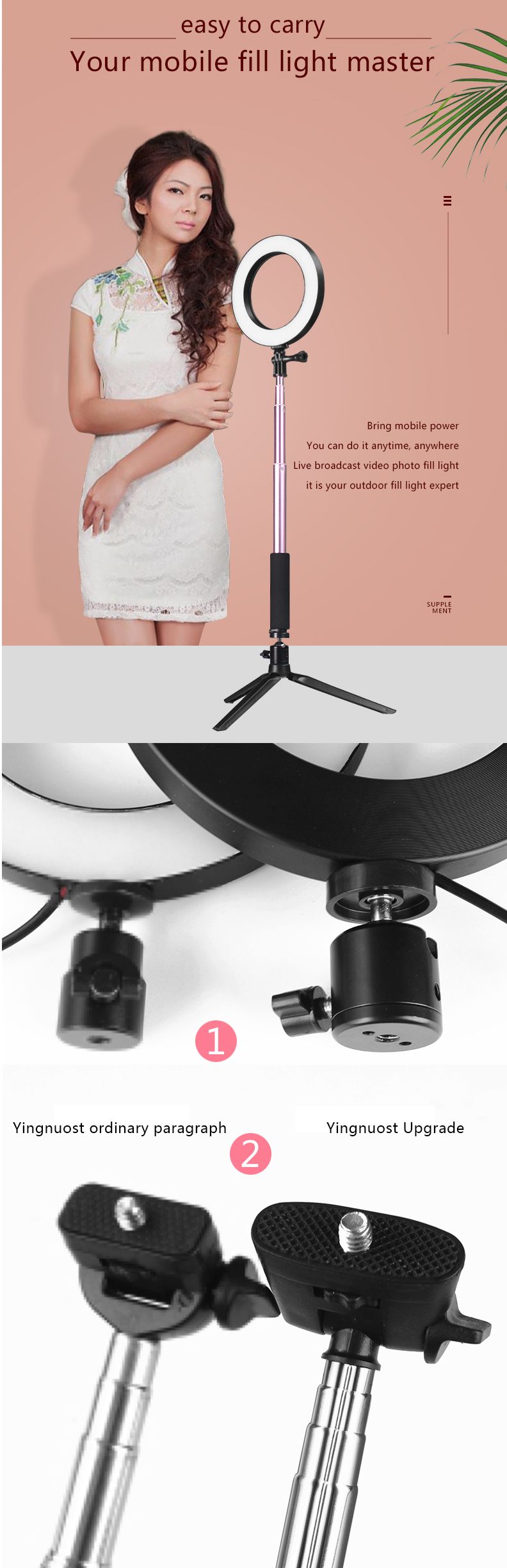 Yingnuost-26CM-3500-5500k-Video-Ring-Light-with-100cm-Extendable-Selfie-Stick-Stand-Tripod-Phone-Cli-1567915