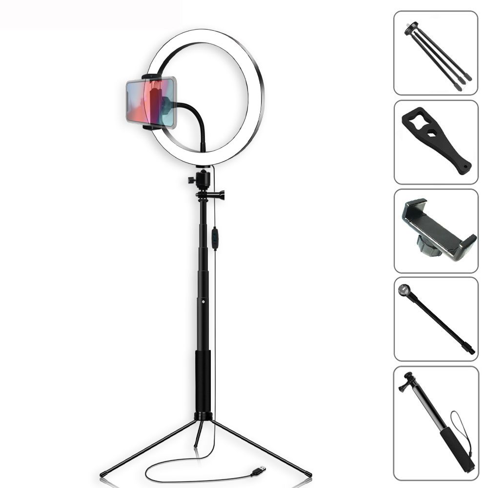 Yingnuost-Selfie-Stick-5500K-Dimmable-Video-Light-26cm-LED-Ring-Lamp-with-Phone-Holder-bluetooth-Shu-1590123