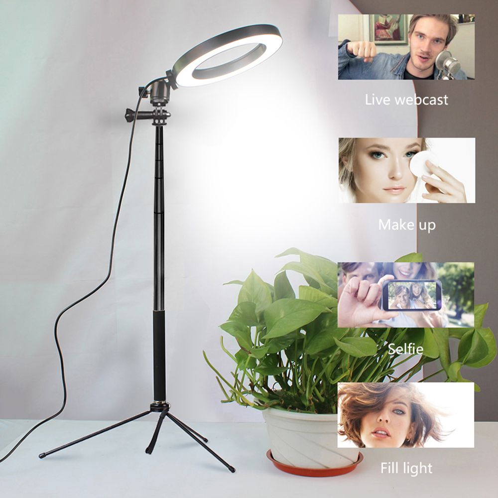 Yingnuost-Selfie-Stick-5500K-Dimmable-Video-Light-26cm-LED-Ring-Lamp-with-Phone-Holder-bluetooth-Shu-1590123
