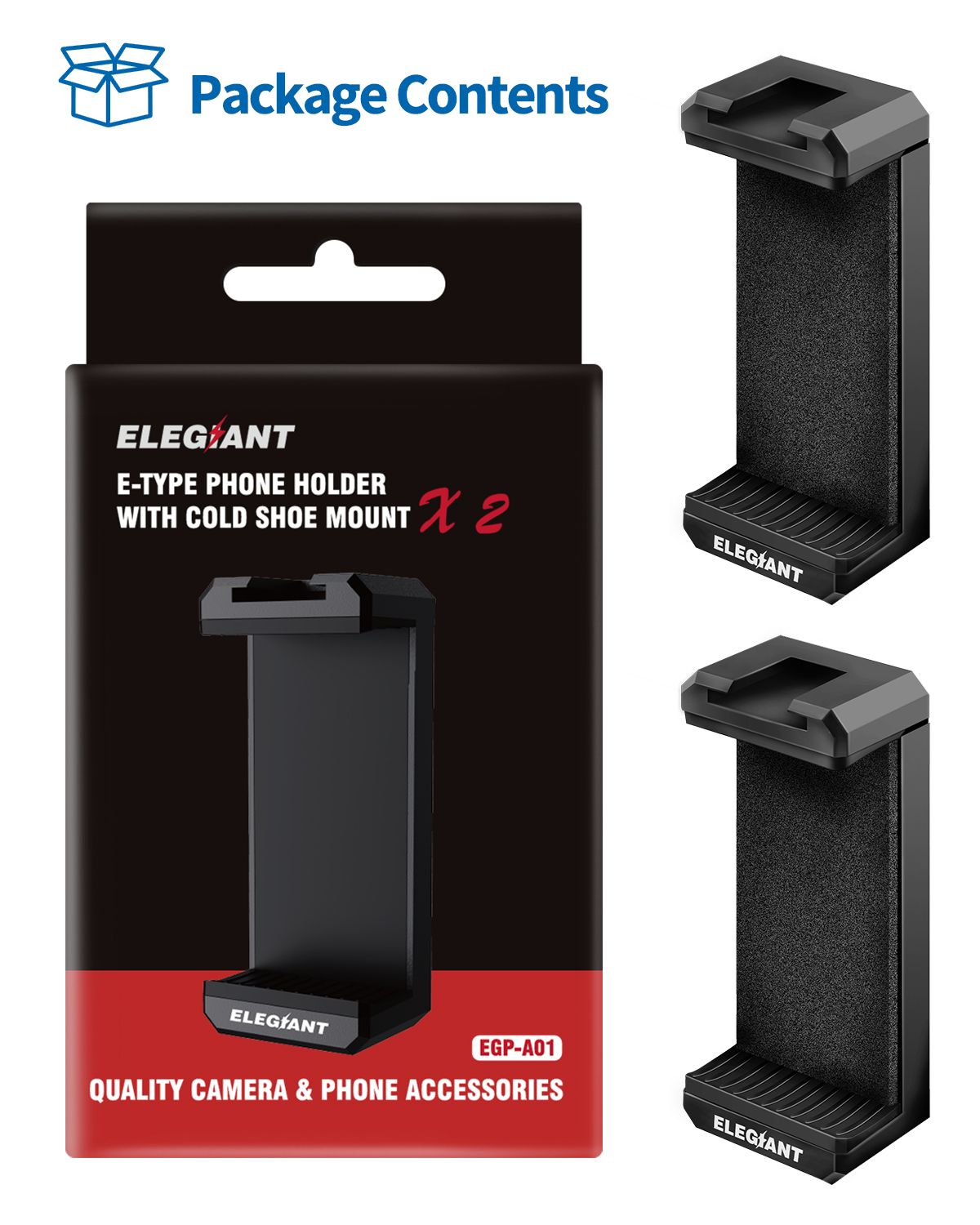 ELEGIANT-EGP-A01-2PCS-Phone-Tripod-Mount-Smartphone-Holder-Phone-Clip-with-Cold-Shoe-Mount--14-Inch--1760035