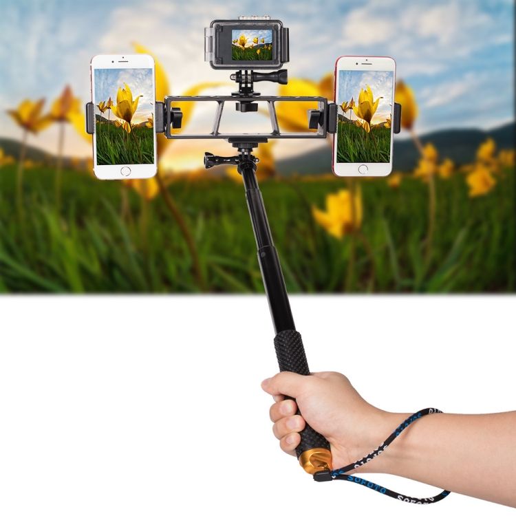 PULUZ-PU395-Live-Broadcast-Multi-camera-Selfie-Stand-Mobile-Phone-Clip-Bracket-Holder-with-3-x-14-in-1685808