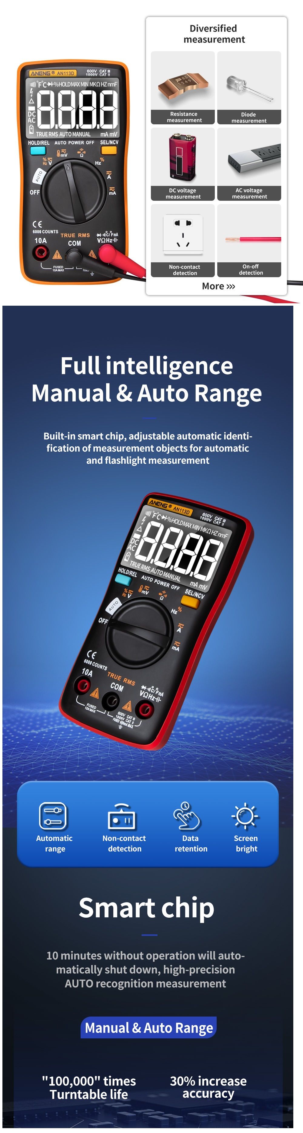 ANENG-AN113D-Intelligent--Auto-Measure-True--RMS-Digital-Multimeter-6000-Counts-Resistance-Diode-Con-1568882