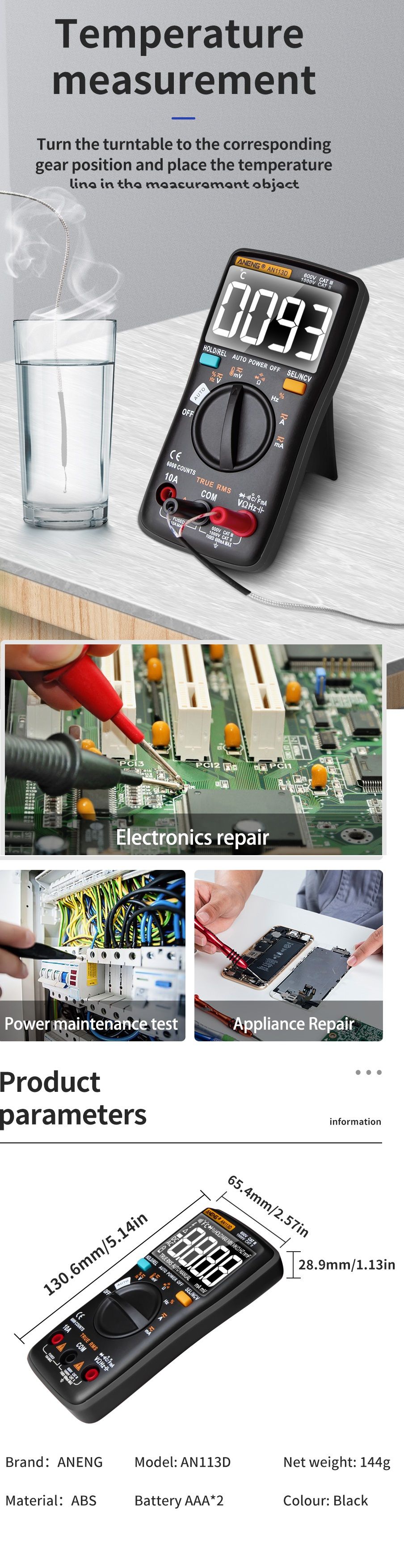 ANENG-AN113D-Intelligent--Auto-Measure-True--RMS-Digital-Multimeter-6000-Counts-Resistance-Diode-Con-1568882