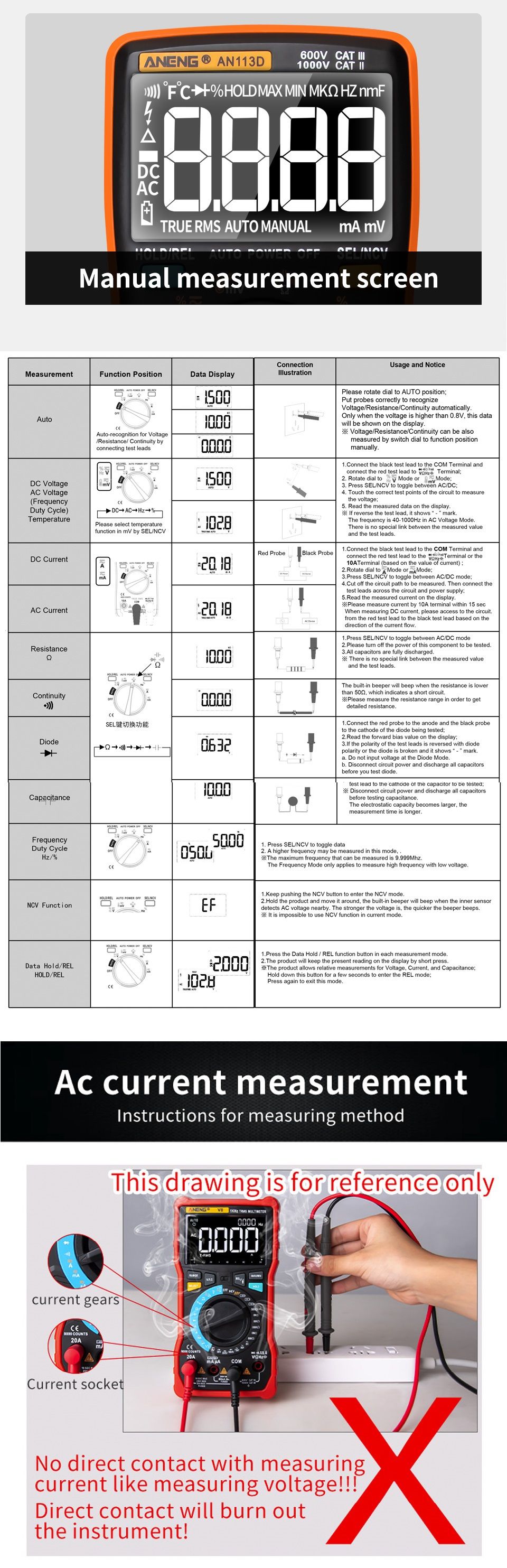 ANENG-AN113D-Intelligent--Auto-Measure-True--RMS-Digital-Multimeter-6000-Counts-Resistance-Diode-Con-1568882