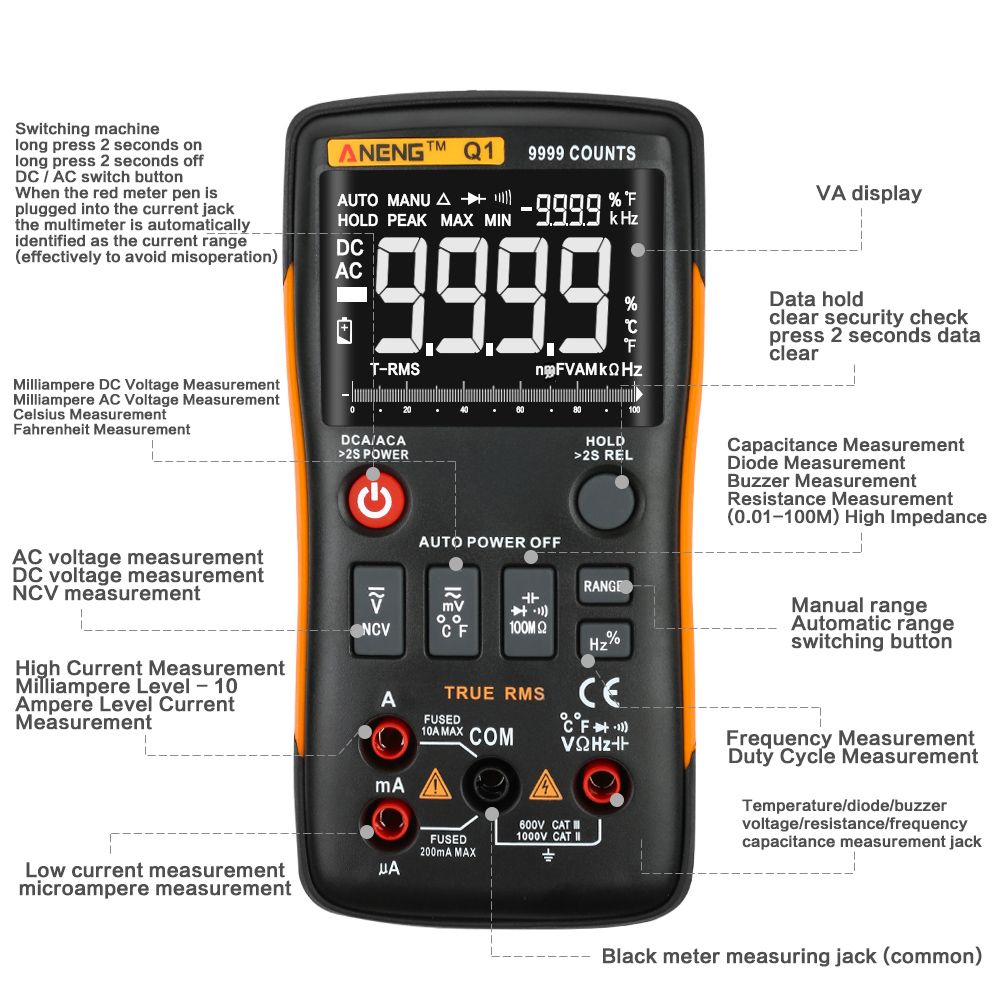 ANENG-Q1-9999-Counts-True-RMS-Digital-Multimeter-AC-DC-Voltage-Current-Tester-Orange-Yellow-1328992