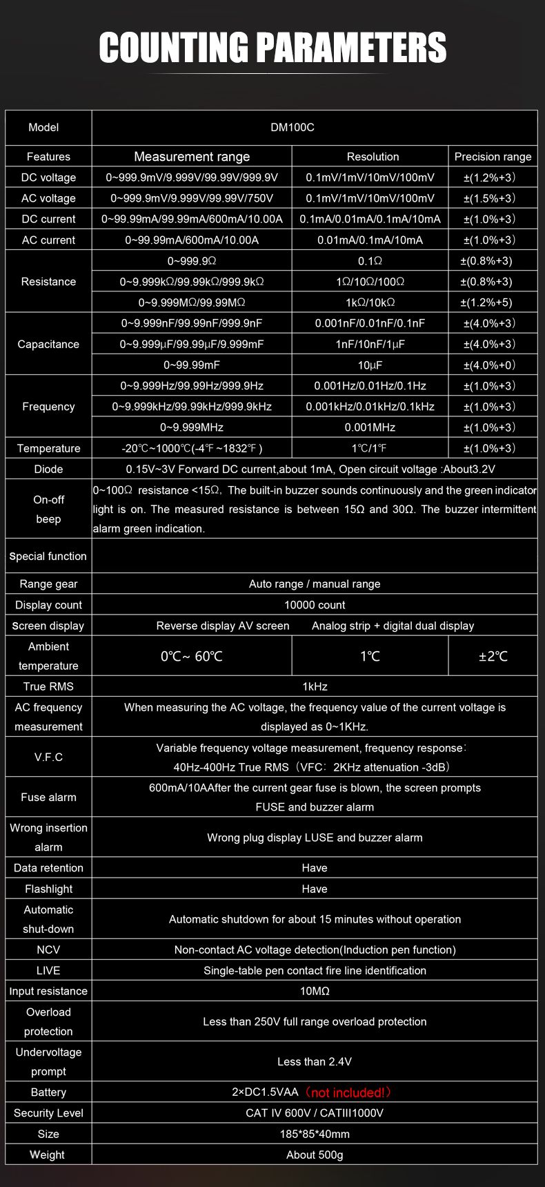 MESTEK-DM100C-10000-Counts-ManualAuto-Range-Multimeter-High-Speed-Smart-Double-Core-VFC-Variable-Fre-1533054