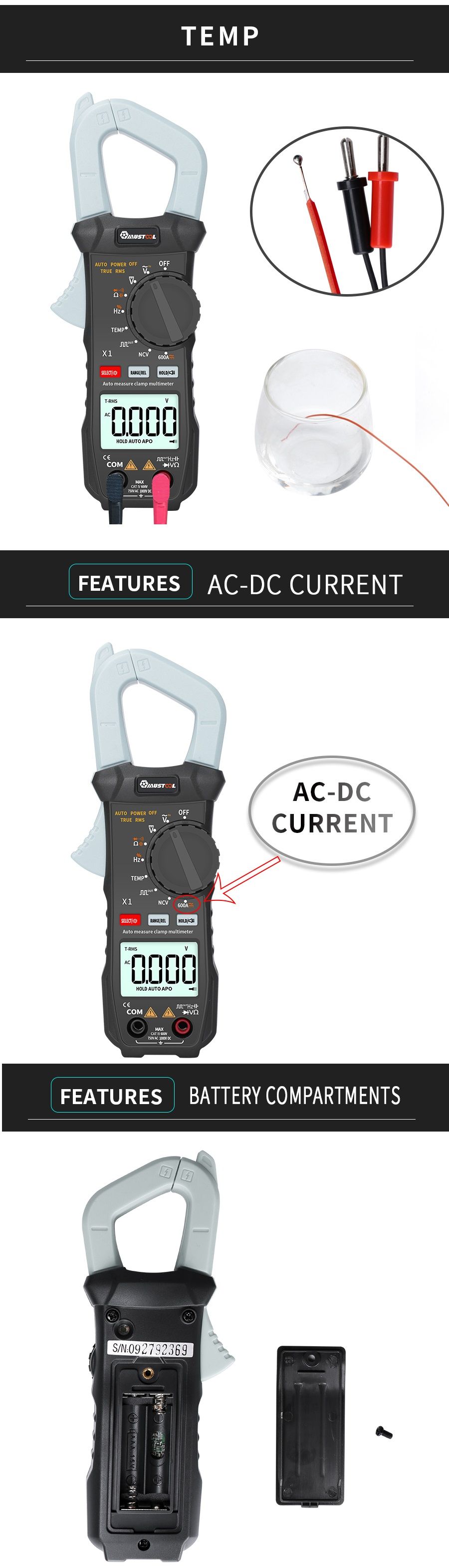 MUSTOOL-X1-Pocket-6000-Counts-True-RMS-Clamp-Meter-ACDC-VoltageampCurrent-Digital-Multimeter-Automat-1435699