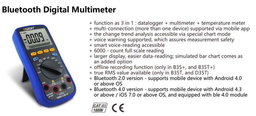 OWON-B35T-True-RMS-Bluetooth-Digital-Multimeter-DataloggerMultimeterTemperature-meter-3-in-1-Multi-C-1739486