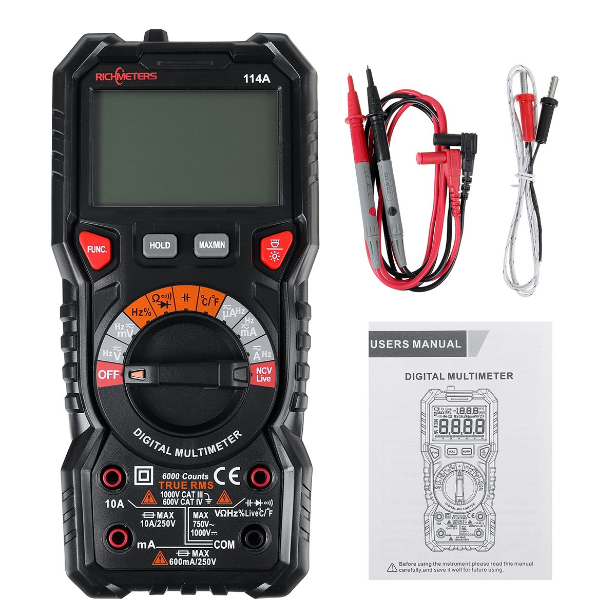 RICHMETERS-RM114A-Digital-Multimeter-Meter-6000-Counts-Amp-Ohm-Voltmeter-AutoManual-Range-Voltage-Te-1729876