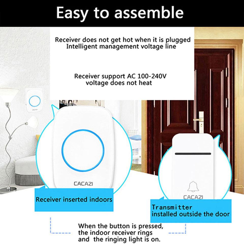 CACAZI-FA12-2-Self-Powered-Wireless-Doorbell-Waterproof-Smart-No-Battery-Home-Cordless-Bell-200M-Rem-1630654