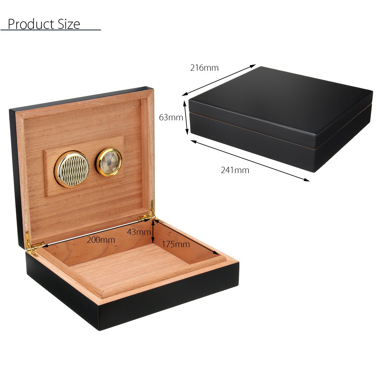 Black-Cedar-Wood-Lined-Cigar-Storage-Box-Humidor-Humidifier-Case-with-Hygrometer-1183222